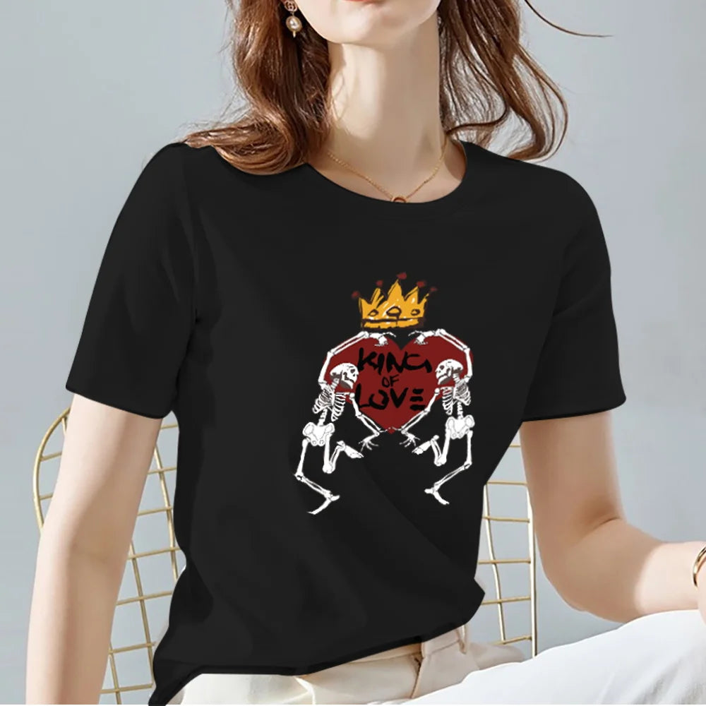 Ladies T-Shirts O Neck Love Heart Pattern Print
