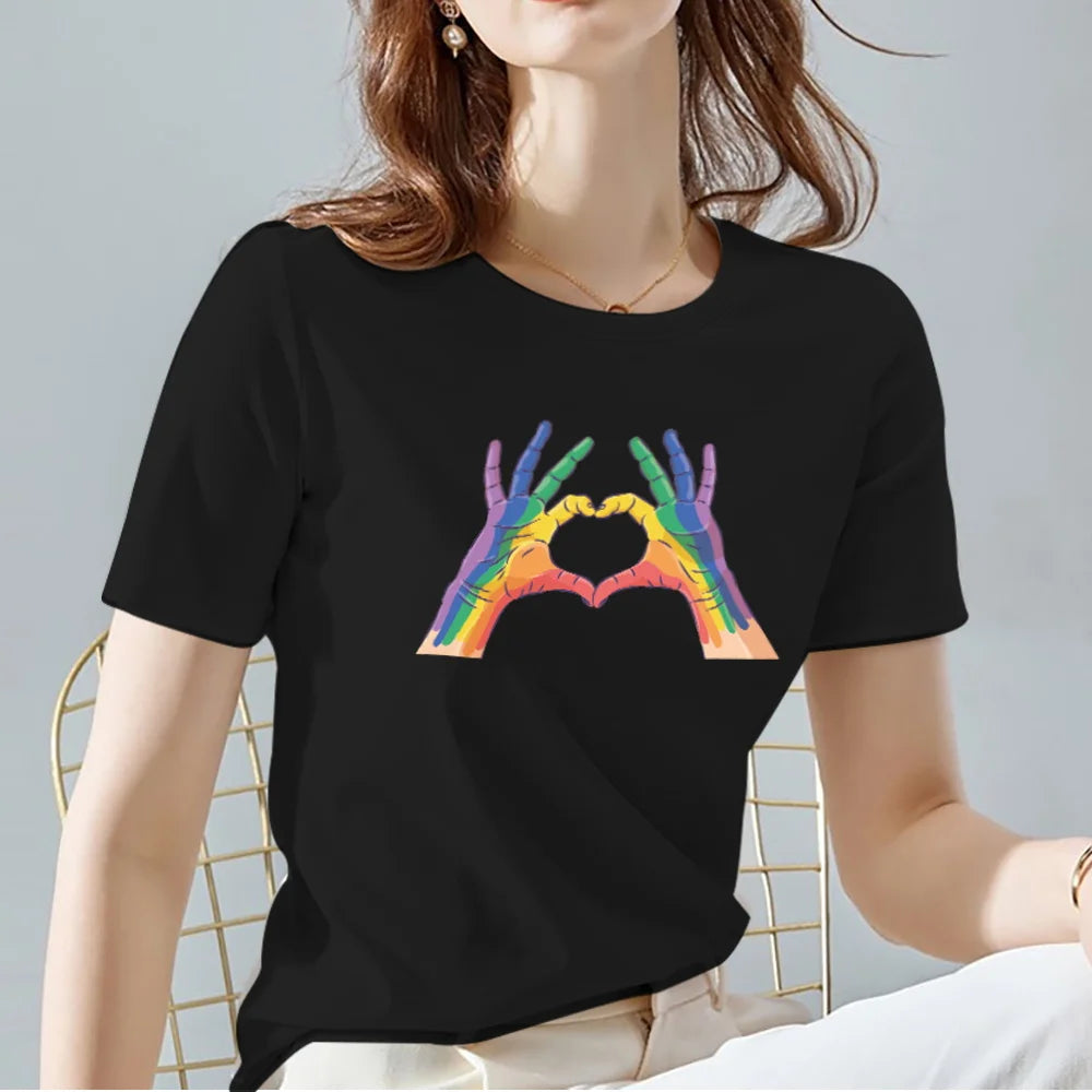 Ladies T-Shirts O Neck Love Heart Pattern Print
