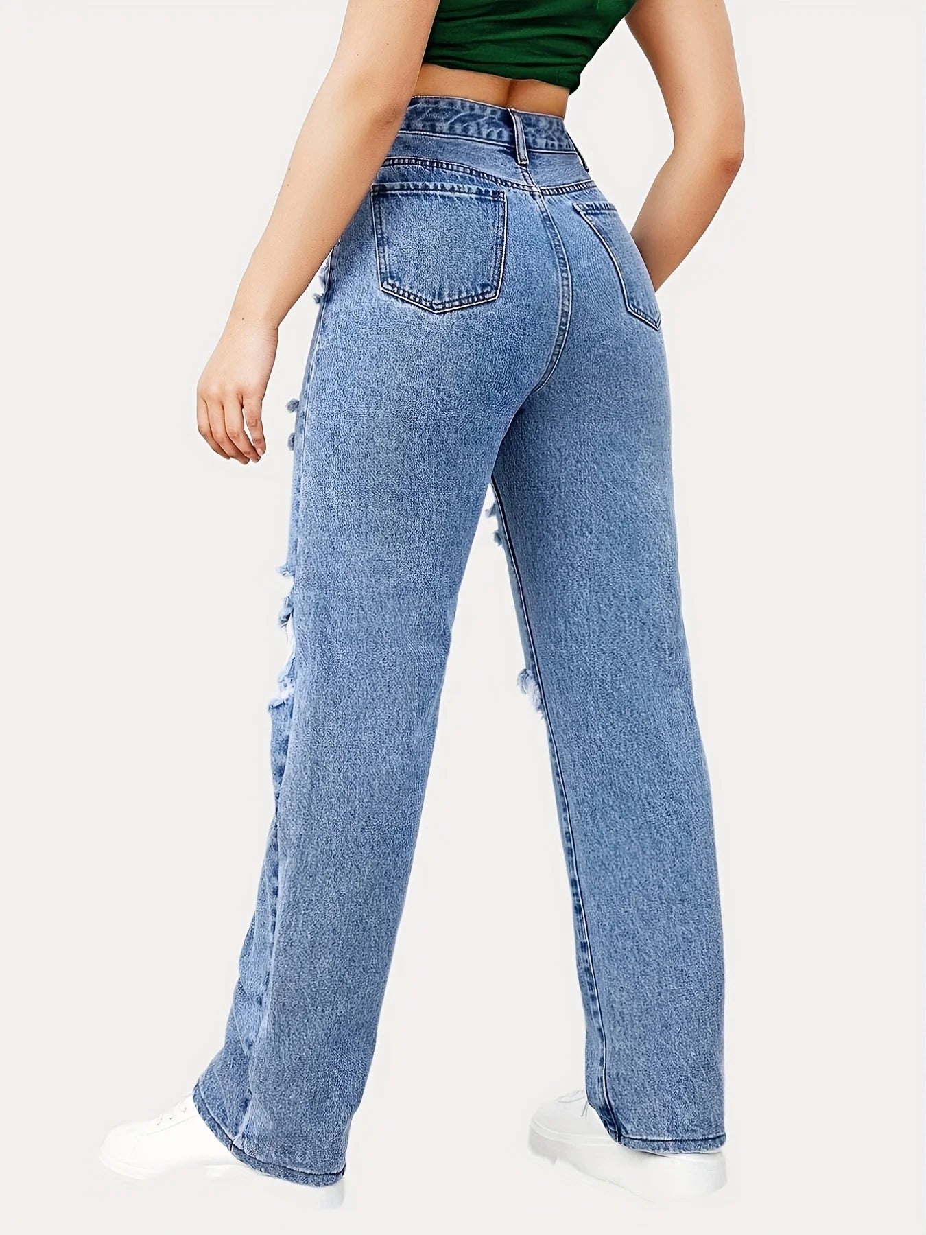 Blue Ripped Baggy Straight Jeans