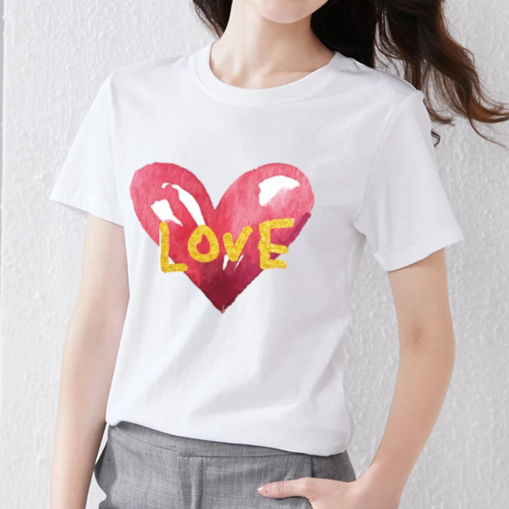 Women's Trend Sweet Wild Printing Love Pattern Shirt