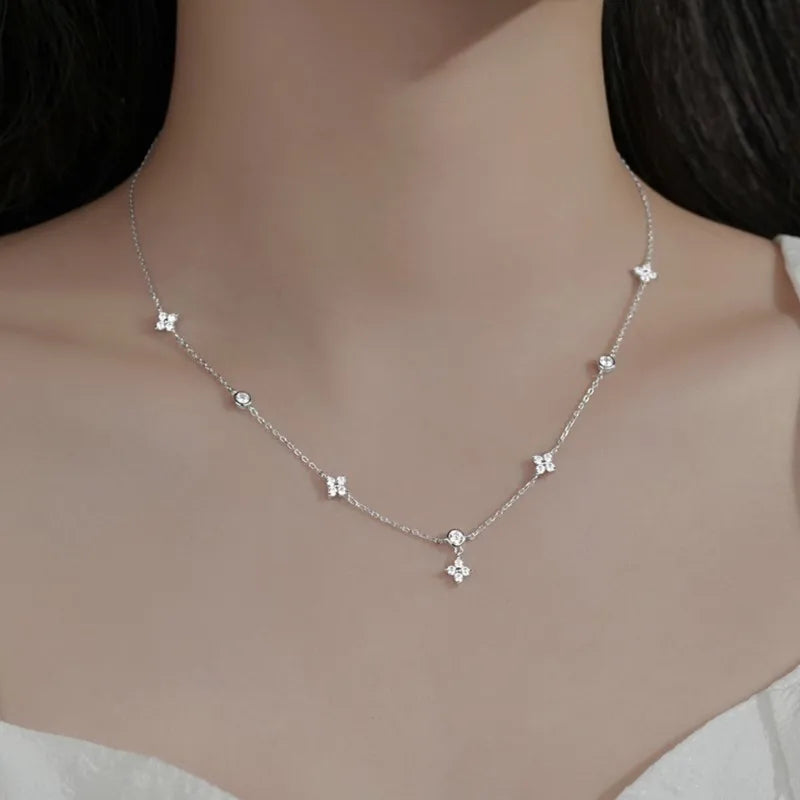 Inlaid Zircon Four-leaf Flower Chain Necklace