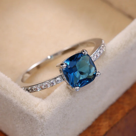 Square Blue Series Stone Women Ring