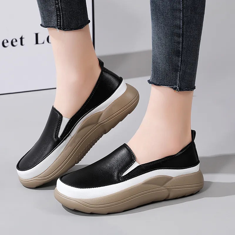 Women Shoes Flats Leather Sneakers