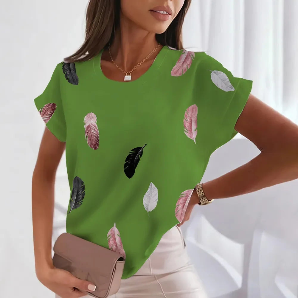 Summer Fashion Feather Printed Women's T-shirts