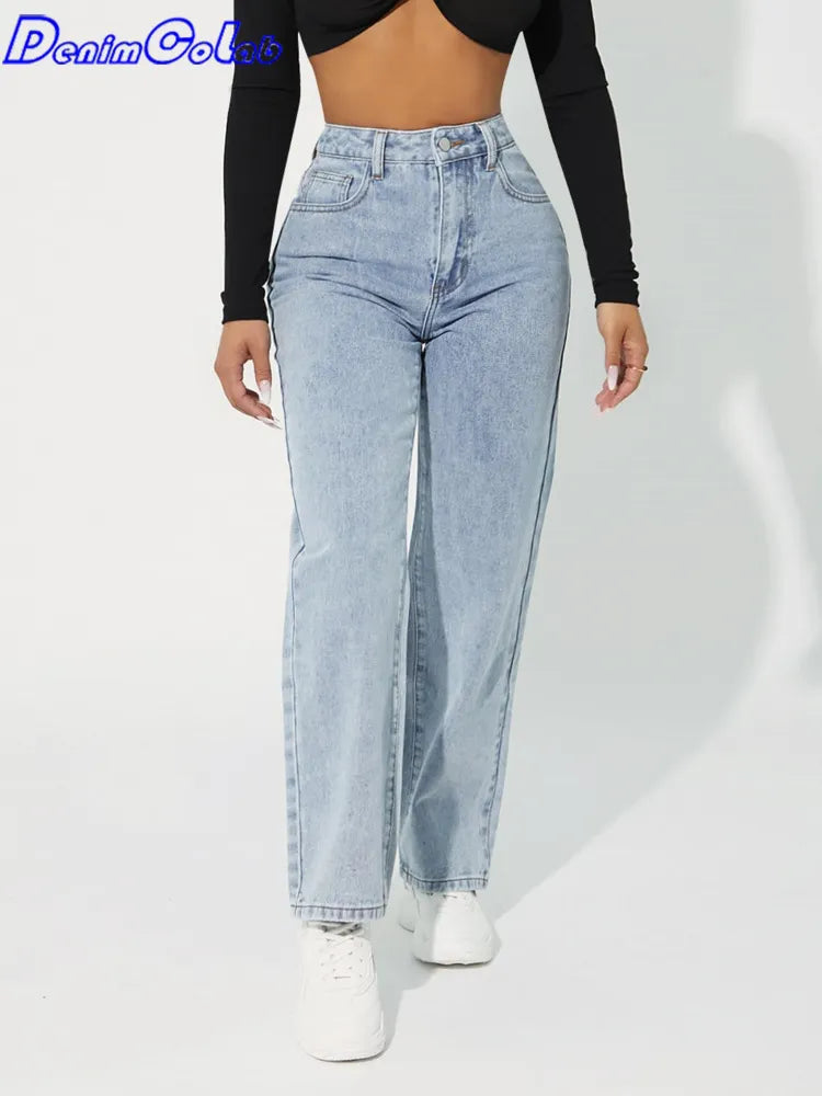 New High Waist Straight Leg Jeans