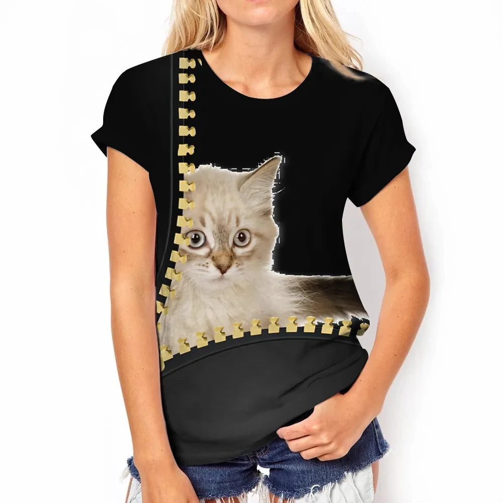 Women Harajuku Casual Cat Print Tops