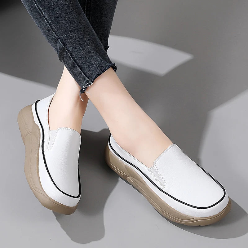 Women Shoes Flats Leather Sneakers
