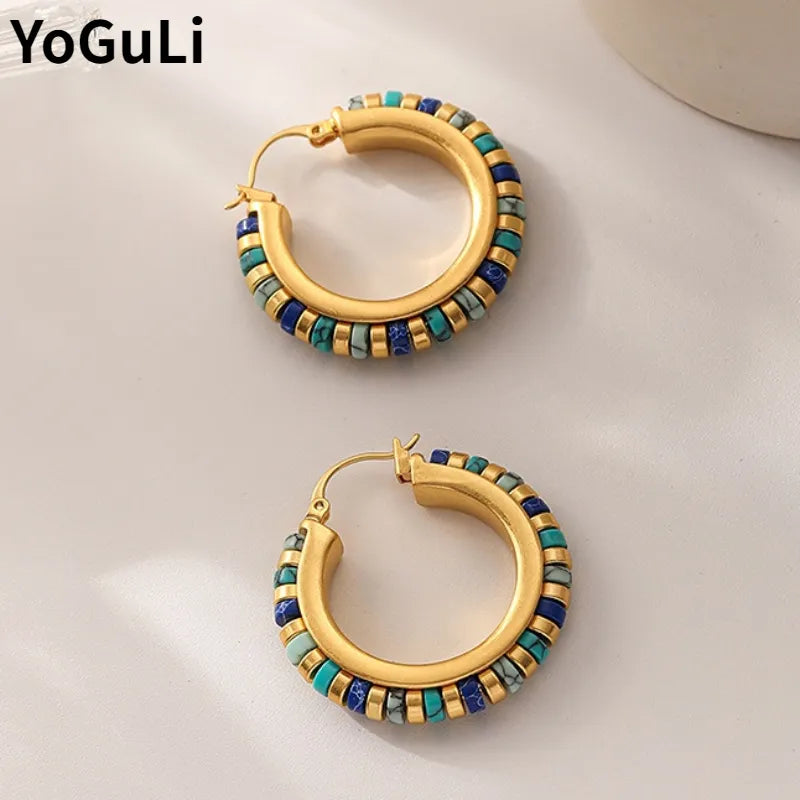 Retro Jewelry Green Stones Earrings