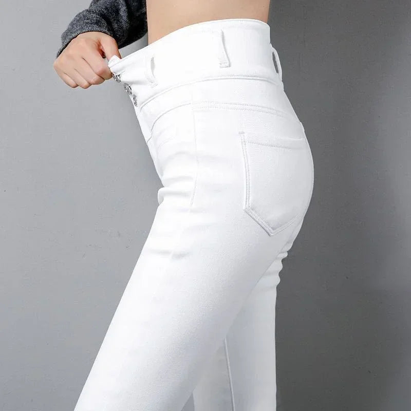 S-5XL Plus Velvet White Jeans
