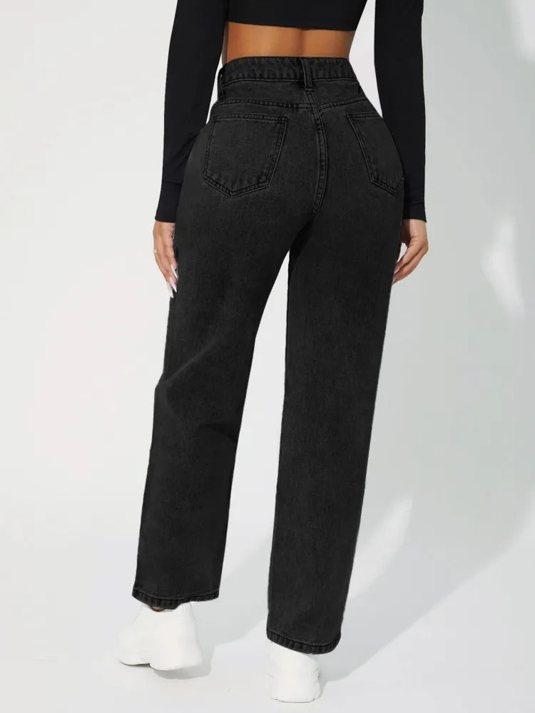 New High Waist Straight Leg Jeans