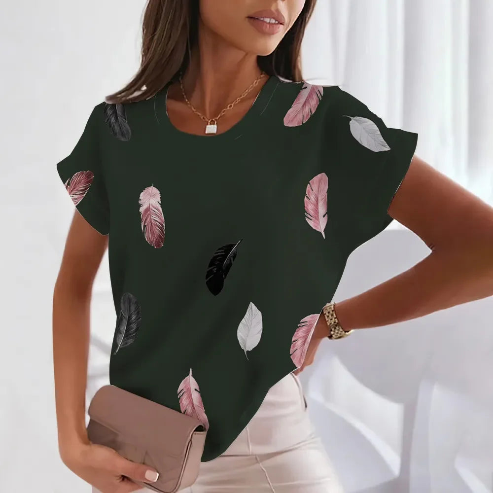 Summer Fashion Feather Printed Women's T-shirts