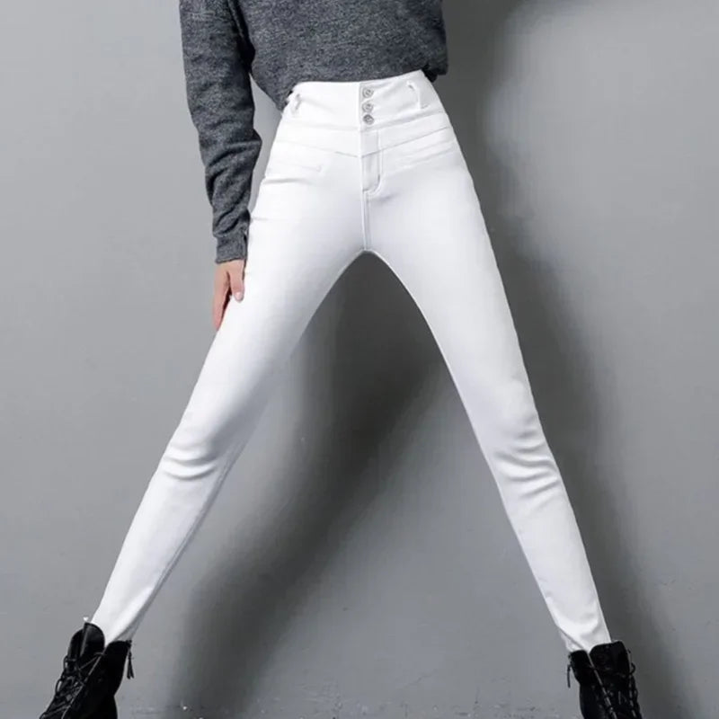 S-5XL Plus Velvet White Jeans