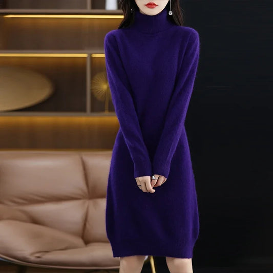 New Mink Cashmere Ladies High-Necked Long Dress
