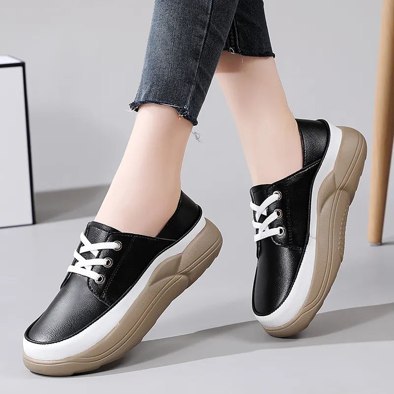 Women Shoes Flats Leather Sneakers