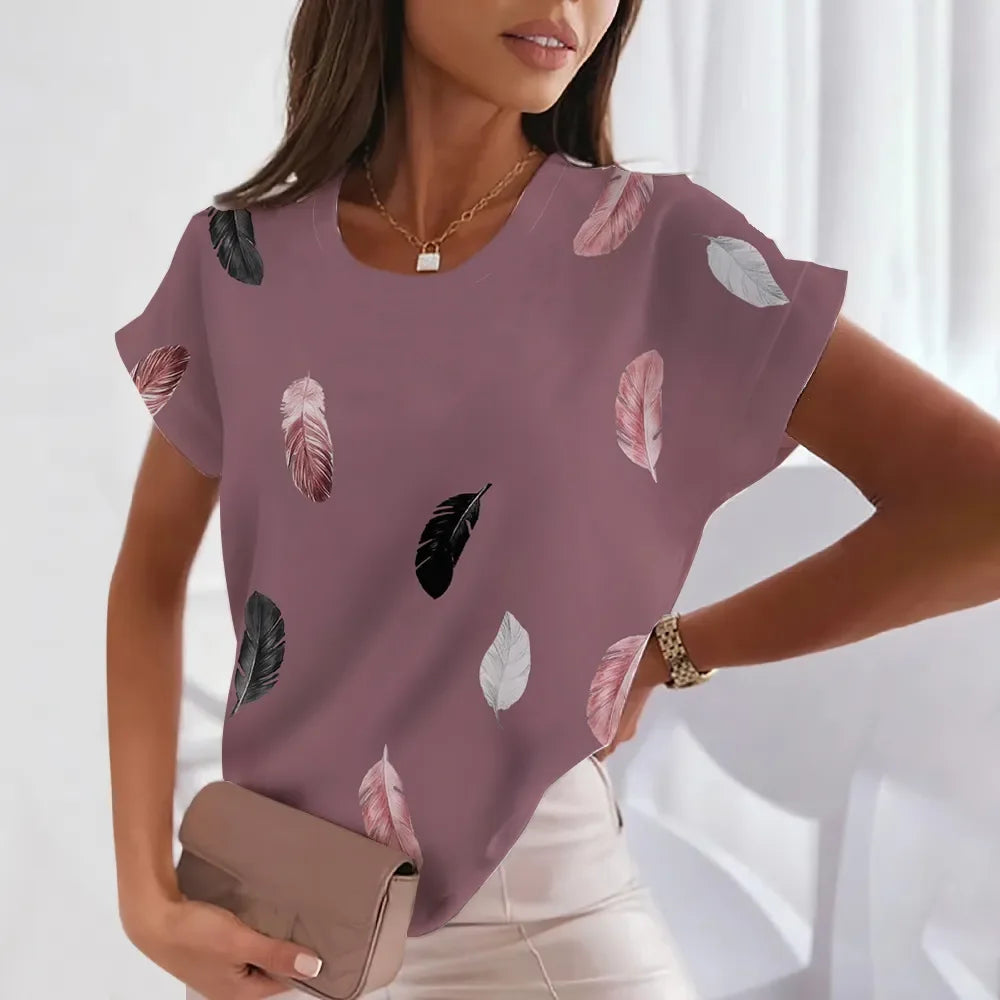 Summer Fashion Feather Printed Women's T-shirts