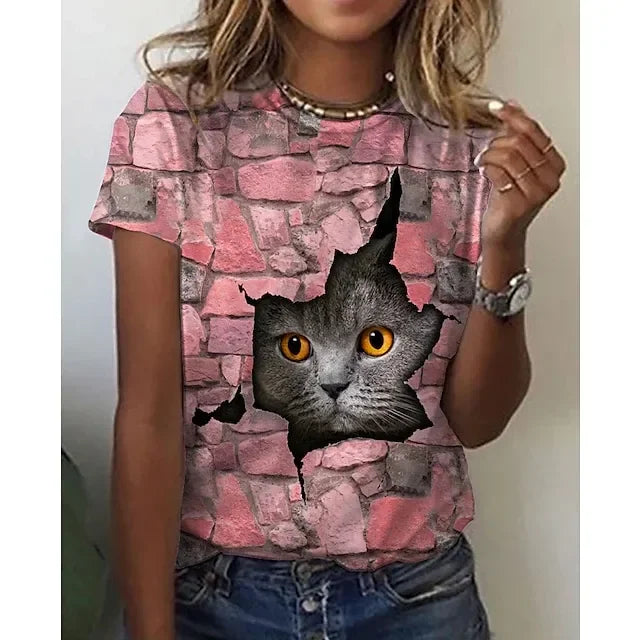 Women Harajuku Casual Cat Print Tops