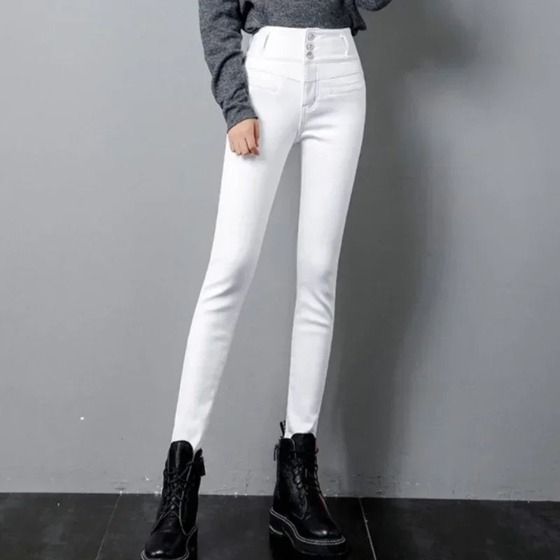 S-5XL Plus Velvet White Jeans