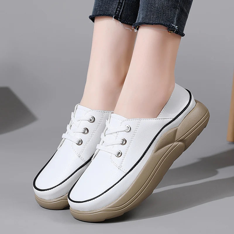 Women Shoes Flats Leather Sneakers