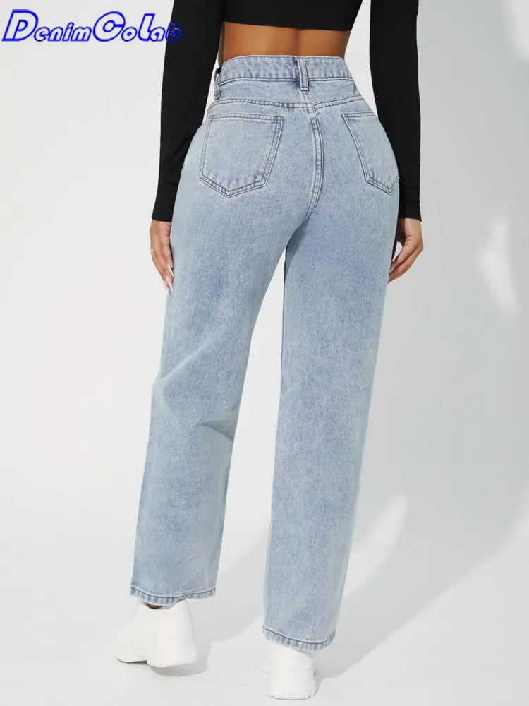 New High Waist Straight Leg Jeans