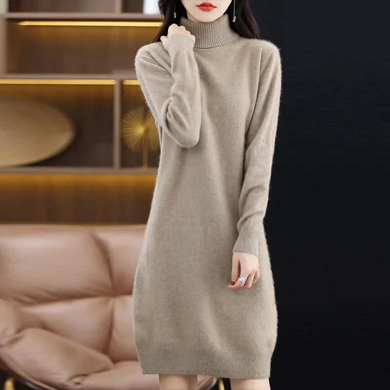 New Mink Cashmere Ladies High-Necked Long Dress
