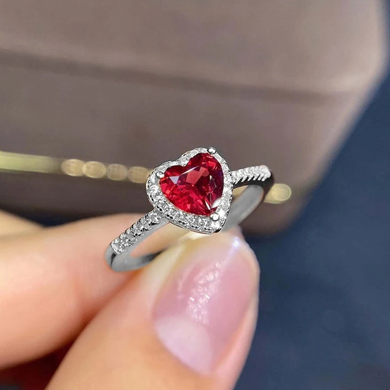 New Classic Silver Color Red Heart Ring