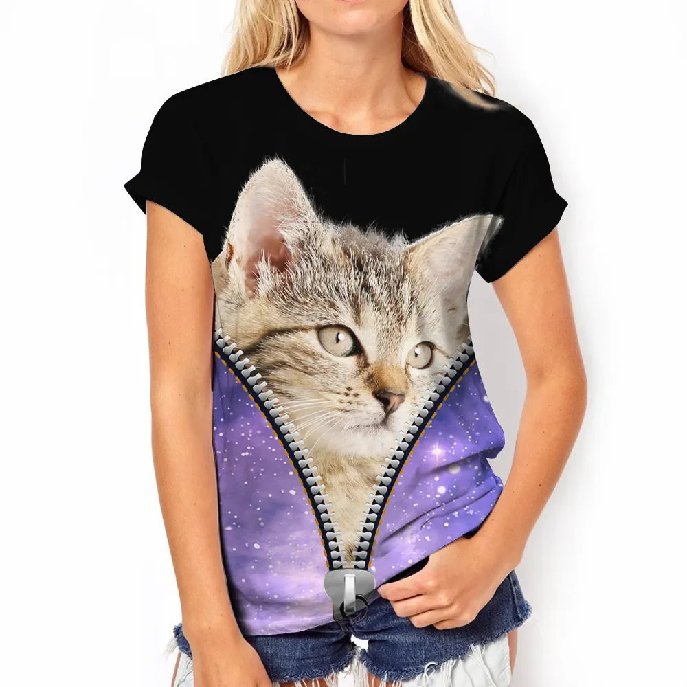 Women Harajuku Casual Cat Print Tops