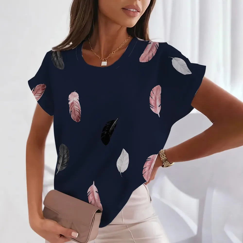 Summer Fashion Feather Printed Women's T-shirts