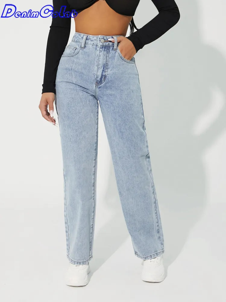 New High Waist Straight Leg Jeans