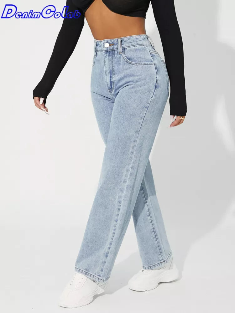 New High Waist Straight Leg Jeans
