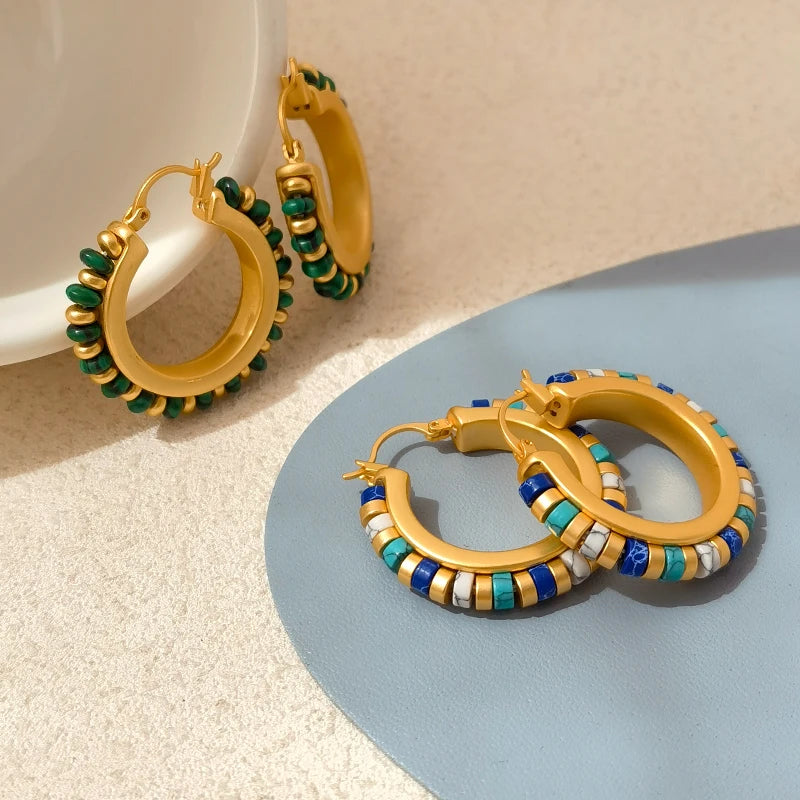 Retro Jewelry Green Stones Earrings