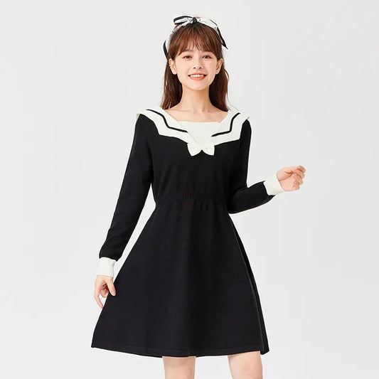 Women Slim Black Bow Dress