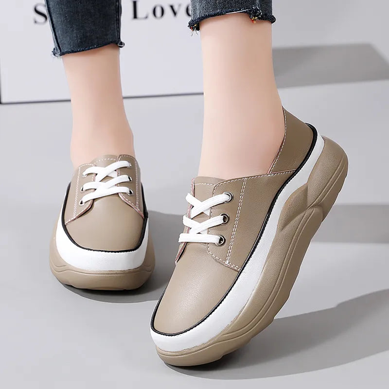 Women Shoes Flats Leather Sneakers