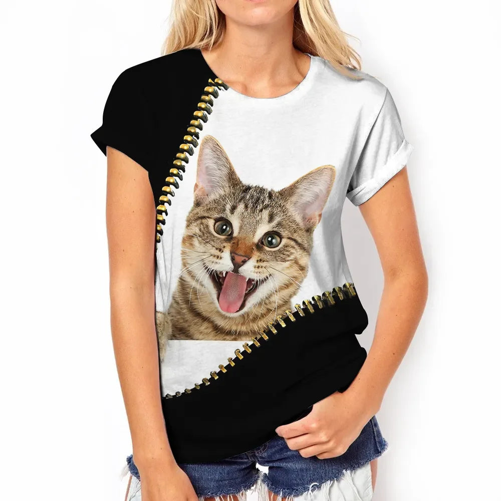 Women Harajuku Casual Cat Print Tops