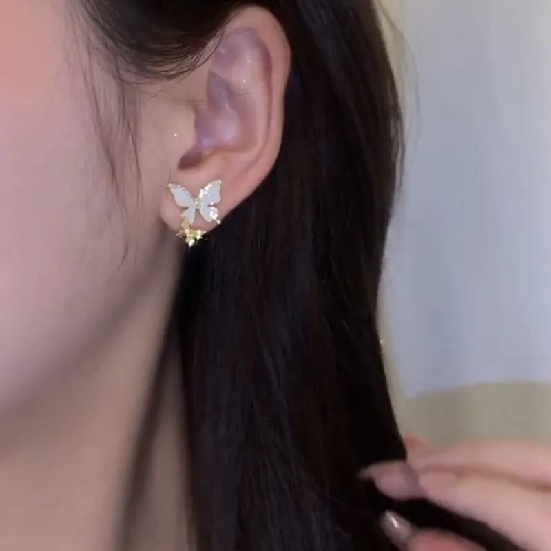 New Zircon Shell Butterfly Tassel Earrings