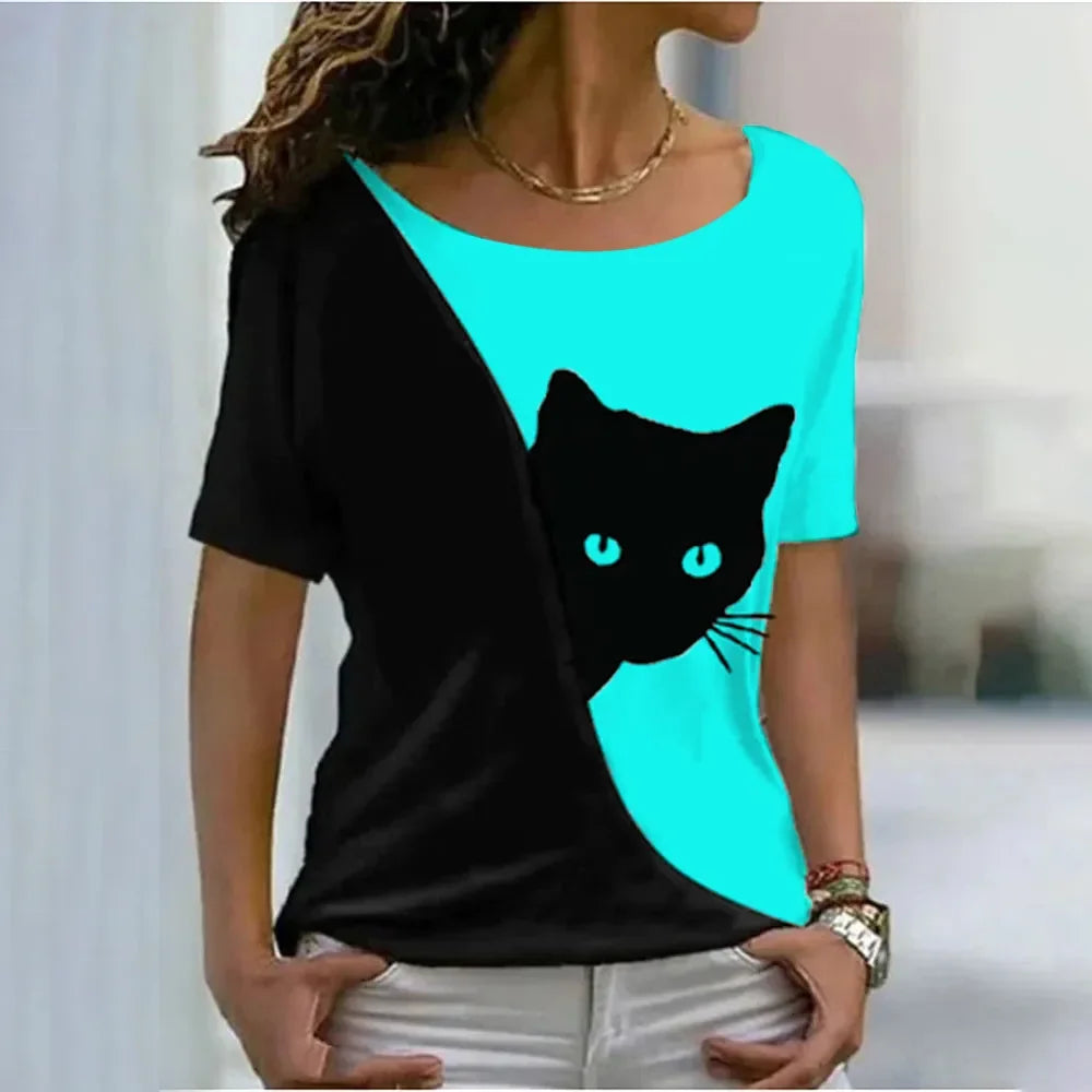 Women Harajuku Casual Cat Print Tops