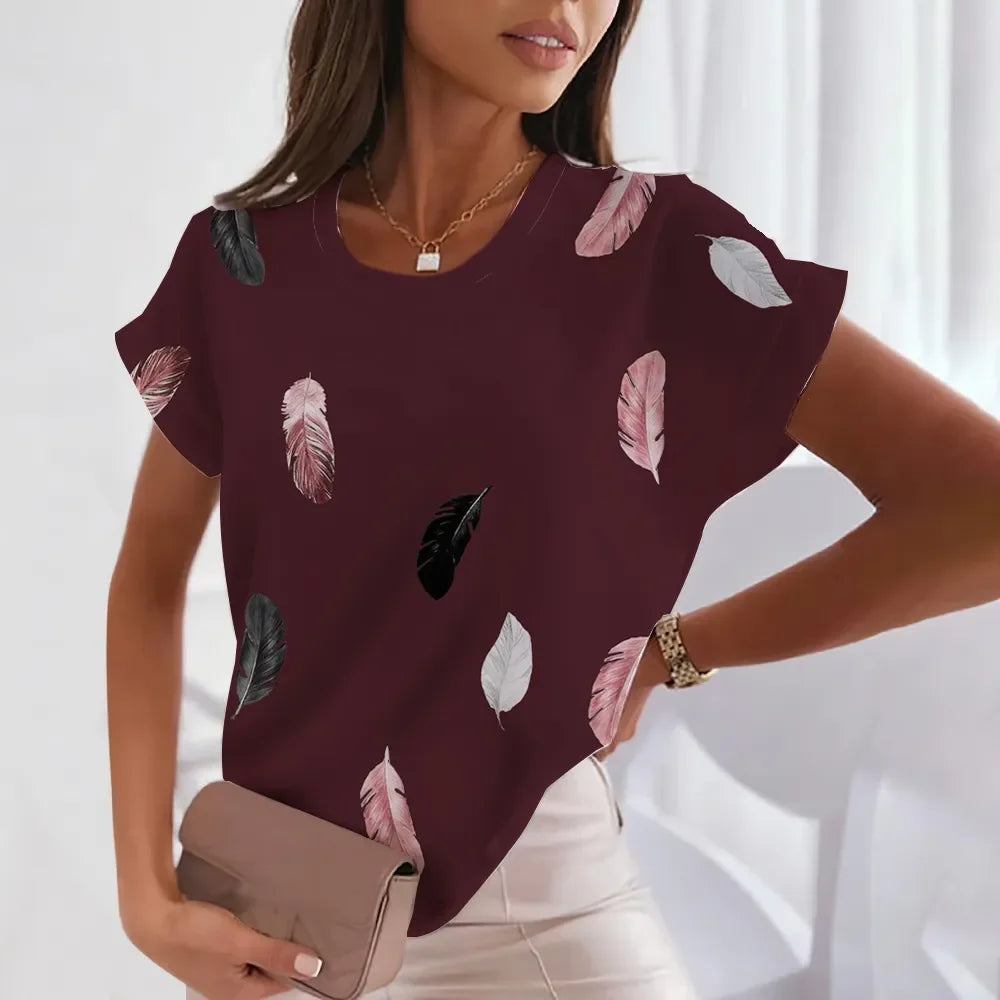 Summer Fashion Feather Printed Women's T-shirts
