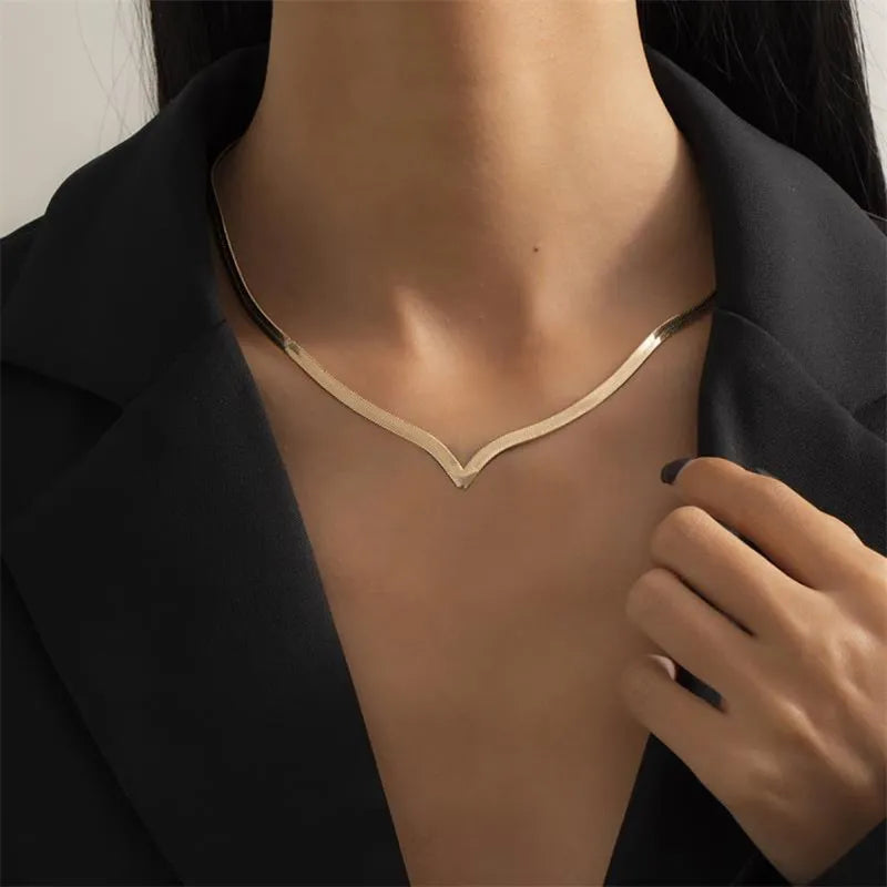 Fashion Flat Snake Chain Herringbone Necklace