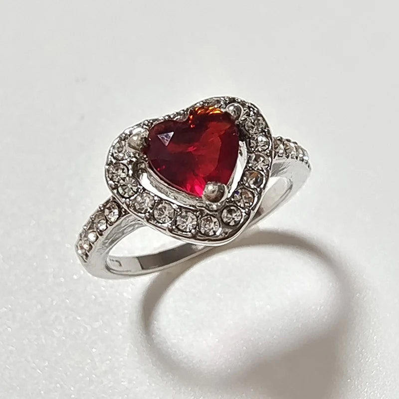 New Classic Silver Color Red Heart Ring