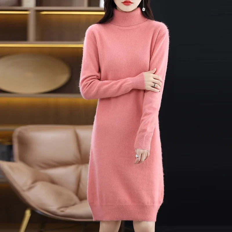 New Mink Cashmere Ladies High-Necked Long Dress
