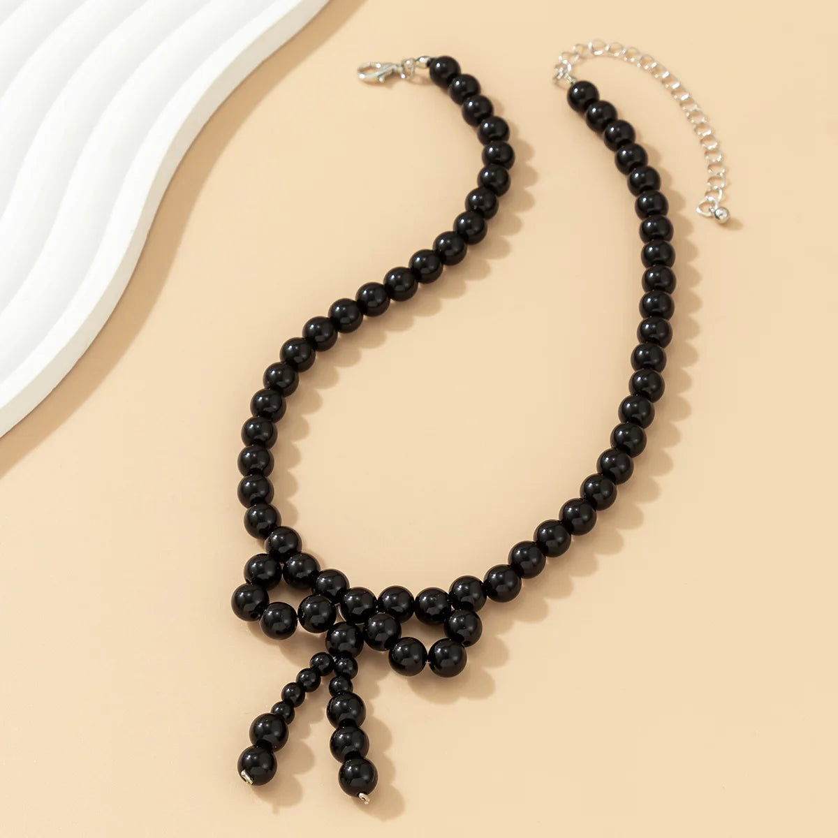 White Beads Bow Choker Necklace