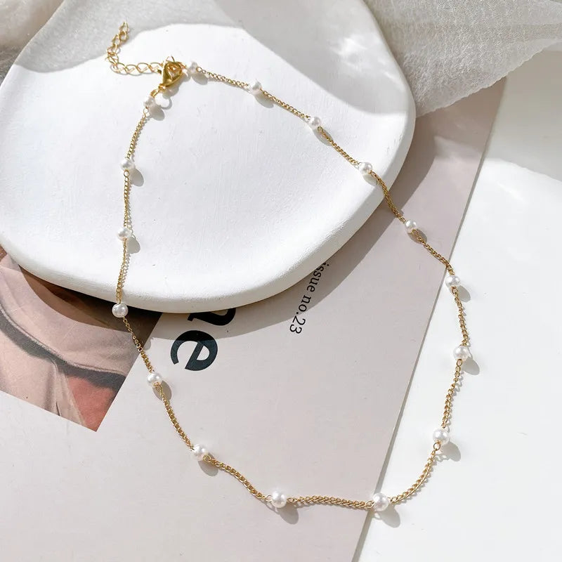New Beads Women's Neck Chain Pearl Choker Necklace