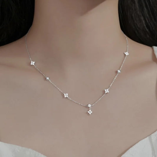 Inlaid Zircon Four-leaf Flower Chain Necklace