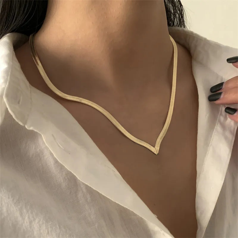 Fashion Flat Snake Chain Herringbone Necklace