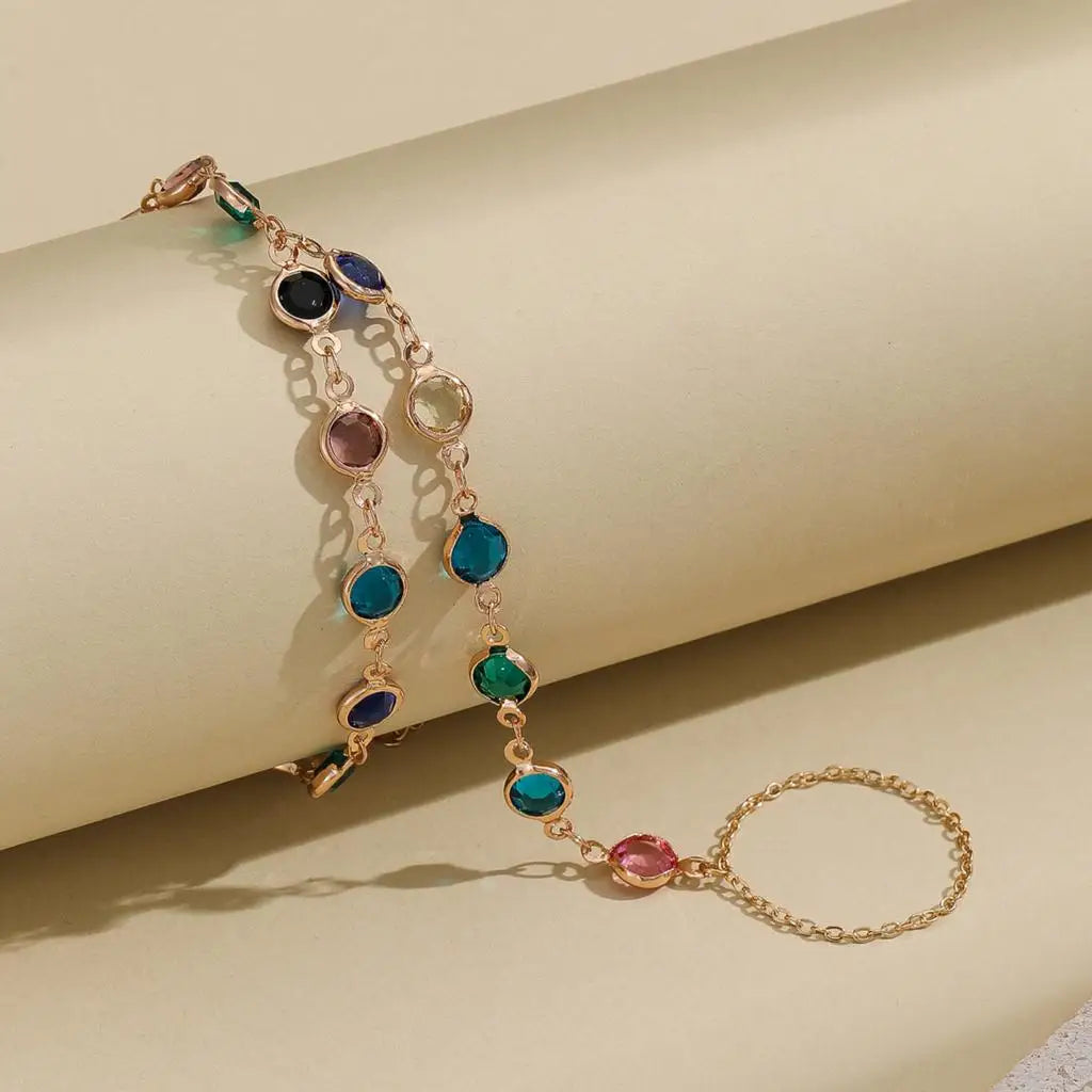 Colorful Zircon Crystal Link Chain Wrist Bracelet