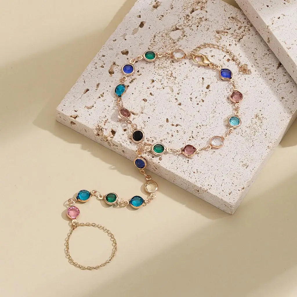 Colorful Zircon Crystal Link Chain Wrist Bracelet