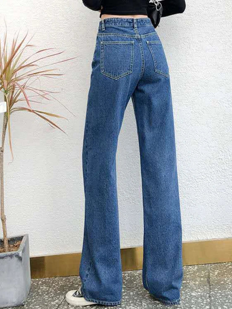 Casual High Waist Large Straight Jeans Pants
