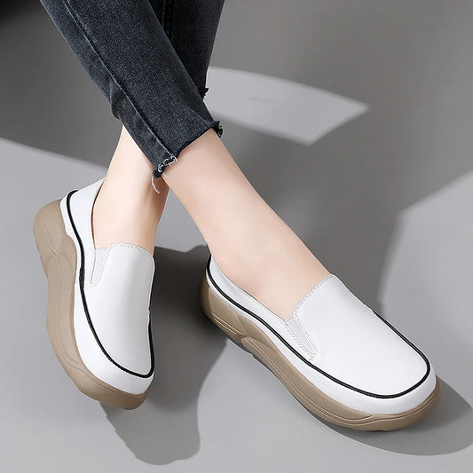 Women Shoes Flats Leather Sneakers