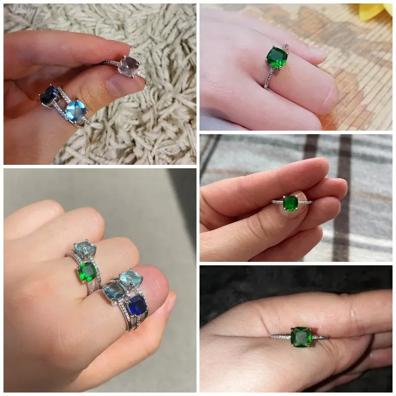Square Blue Series Stone Women Ring
