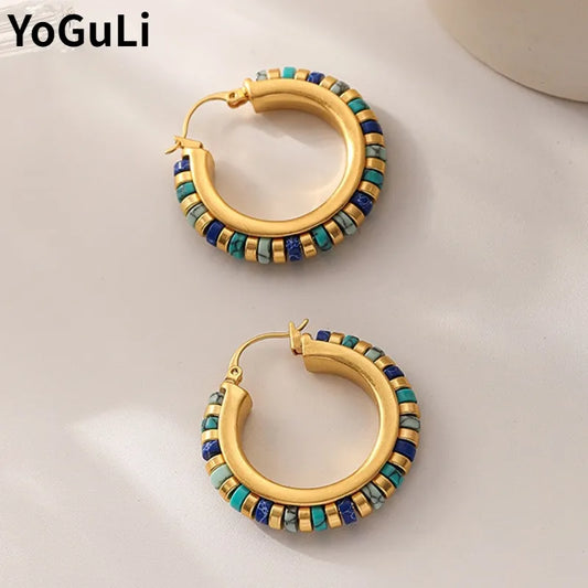 Retro Jewelry Green Stones Earrings