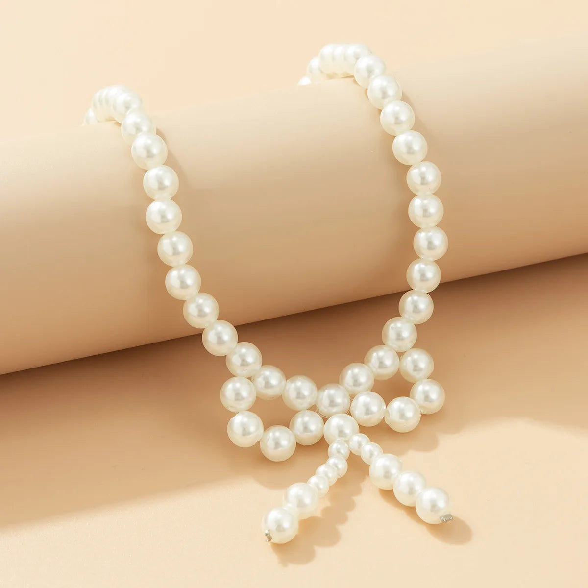 White Beads Bow Choker Necklace